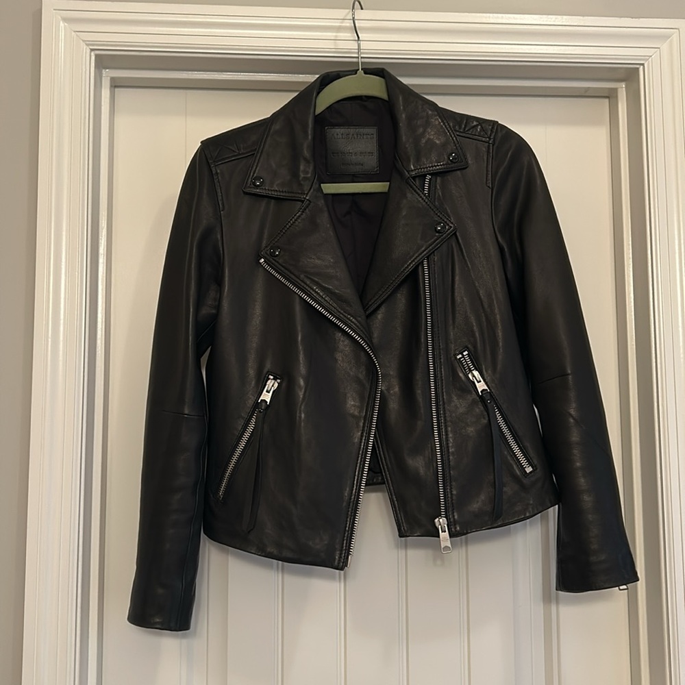 AllSaints Dalby Biker Leather Jacket in Black